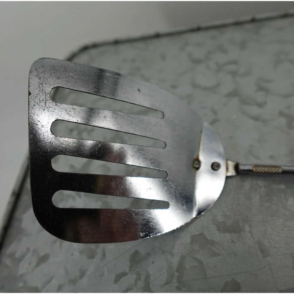 Vintage Slotted Spatula Turner Green Chevron Handle Stainless Steel Kitchen Tool